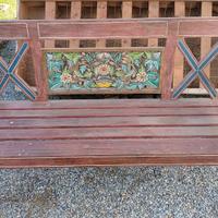 panchina legno massello dipinta intagliata
