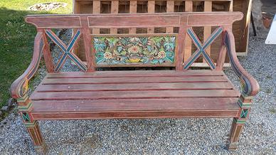 panchina legno massello dipinta intagliata