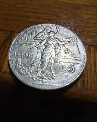 Moneta 5 Lire 1911 Cinquantenario - Unità d'Italia