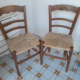 set di 4 sedie legno con seduta in paglia