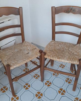 set di 4 sedie legno con seduta in paglia