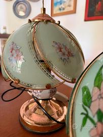 2 Lampade da Comodino Vintage in Vetro e Ottone