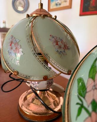 2 Lampade da Comodino Vintage in Vetro e Ottone