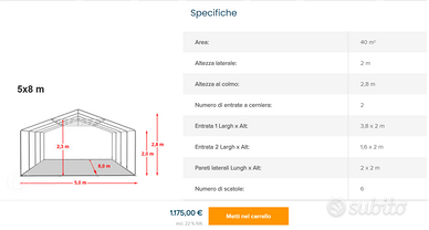 GAZEBI 5 X 8   H 2 MT. LATERALI H 2.80 AL CENTRO