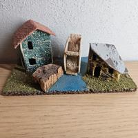 Paesaggio presepe vintage anni 80 Case con mulino