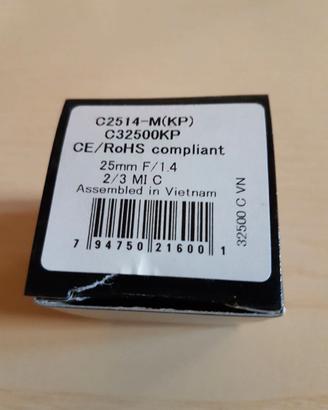 obiettivo pentax C2514-M (KP)  F/1.4 25,0 mm C-Mou