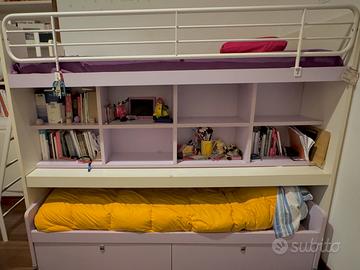 Letto a castello multifunzionale bianco e lilla