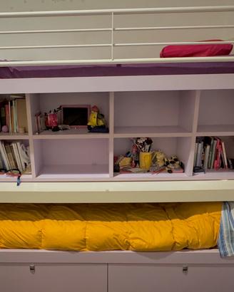 Letto a castello multifunzionale bianco e lilla