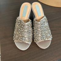 Sabot argento con strass nuove 36 tacco medio