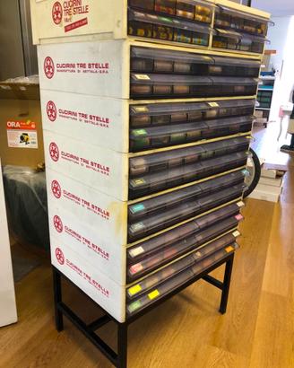 Espositore/cassettiera vintage Cucirini Tre Stelle