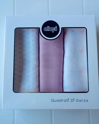 3 quadrati di garza in puro cotone rosa nascita