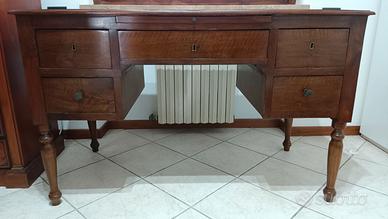 Scrivania in noce 5 cassetti stile classico
