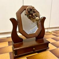 Specchio da toilette in legno vintage con cassetto