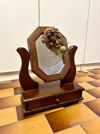 Specchio da toilette in legno vintage con cassetto