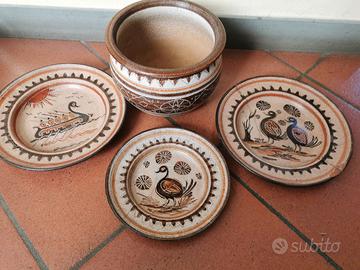 Set portavaso e 3 piatti ceramica 