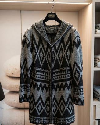 Cardigan/Cappotto Lungo in Maglia con cappuc. Tg L
