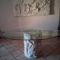  SET TAVOLO CRISTALLO BASE IN PIETRA  QUADRO E 2 A