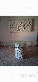  SET TAVOLO CRISTALLO BASE IN PIETRA  QUADRO E 2 A