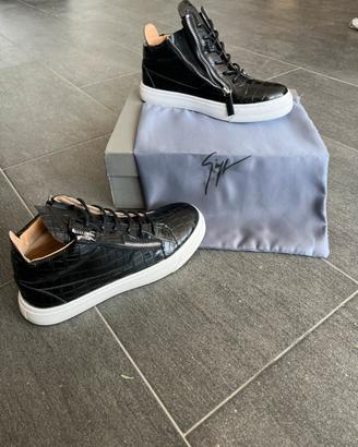 Giuseppe Zanotti High Top Croco Black Zip Sneakers