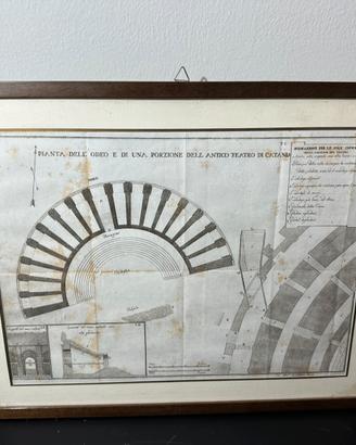 Incisione Antica  Pianta dell'Odeo e del Teatro CT