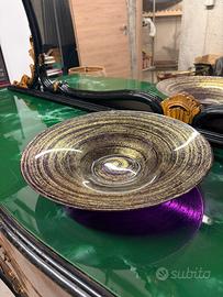 Piatto vetro viola dorato da tavola decorativo