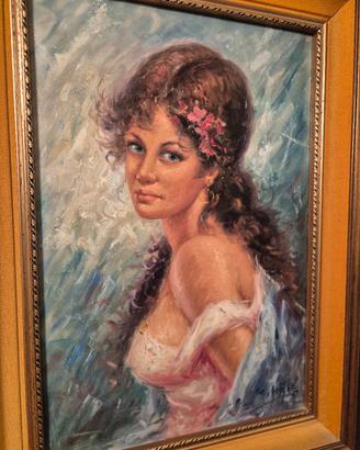 G. Vitale olio su tela ritratto di donna 