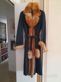 Cappotto jeans, bordato in volpe rossa naturale