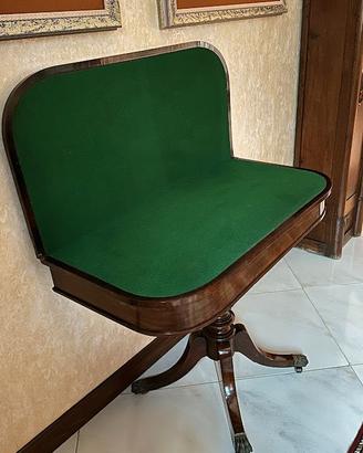 Tavolo Regency in mogano, intarsi in ottone