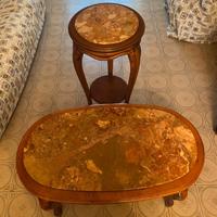Colonna Portavaso e tavolino in legno e marmo
