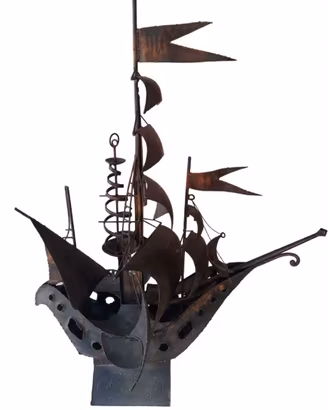 Scultura, Veliero in ferro battuto vintage anni 70