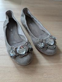Ballerine gioiello camoscio grigio – Made in Italy