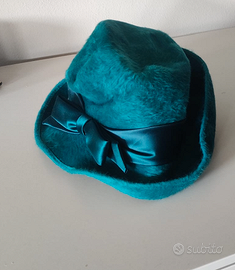 Cappello velour ottanio verde petrolio vintage pel