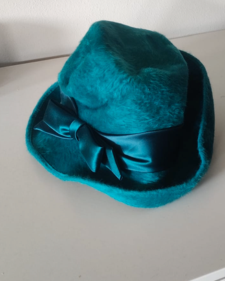 Cappello velour ottanio verde petrolio vintage pel