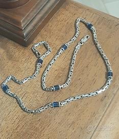 collana uomo girocollo argento 925 tormalina blu
