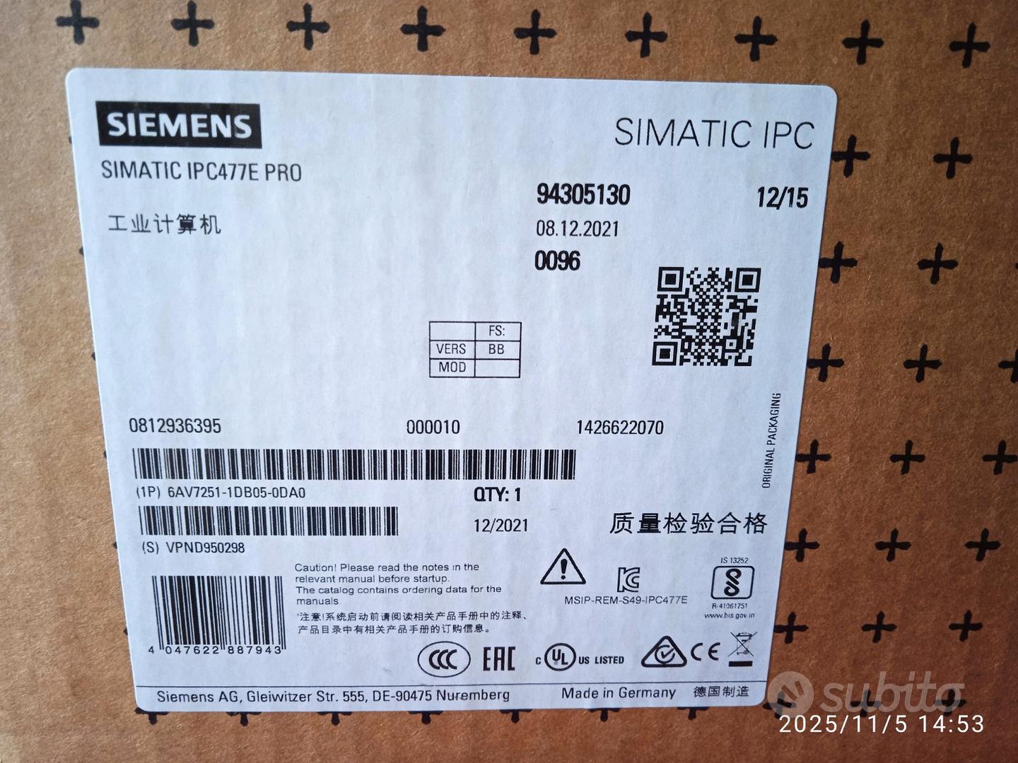 SIEMENS SIMATIC HMI IPC477E PRO - Informatica In vendita a Milano