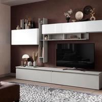 Parete attrezzata 336x40x210 h cm, Gesso e Bianco