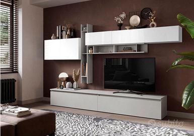 Parete attrezzata 336x40x210 h cm, Gesso e Bianco