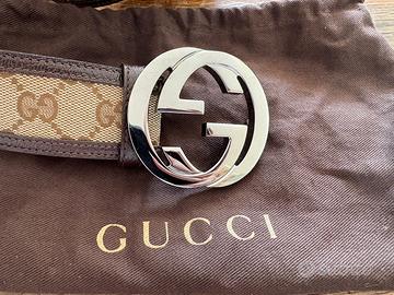 Gucci GG supreme canvas con fibbia doppio G argent