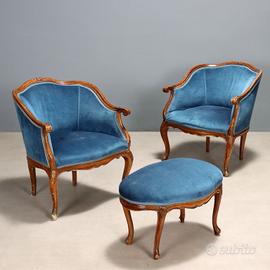 Coppia Poltrone con Pouf - Fine XIX Secolo