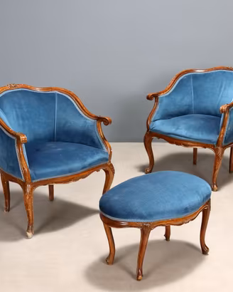 Coppia Poltrone con Pouf - Fine XIX Secolo