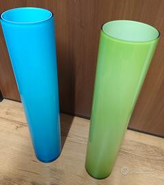 Coppia di Vasi Alti in Vetro Cilindrico