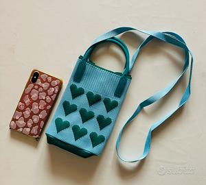 Mini borsa azzurro/verde con cuori – NUOVA