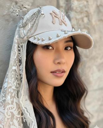 Ivoria Cap Custom NY Beige con Catene & Velo Pizzo