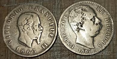 #2203 – Due Monete 2 Lire, Argento Regno Italia