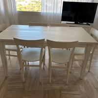 TAVOLO IN LEGNO BIANCO STILE SHABBY CON SEI SEDIE