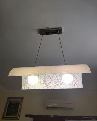 Lampadario vetro e acciaio due luci
