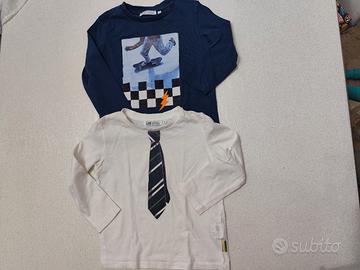 set magliette bambino 2-3 anni cotone blu bianco 