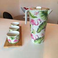 Caraffa con 3 tazze fenicotteri