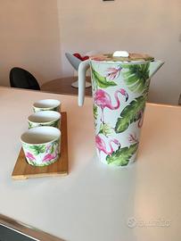 Caraffa con 3 tazze fenicotteri