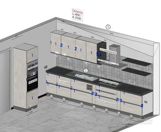 Cucina lineare moderna 4 mt con elettrodomestici